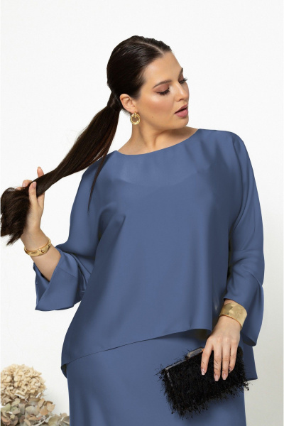 Нарядное синее платье с регулируемыми бретелями и воротником Lissana 4883 синий_лед - фото 2