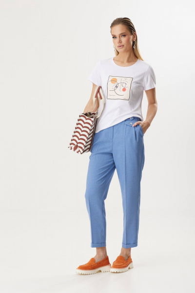 Деловой костюм с удлиненным жакетом и узкими брюками из льна Твой имидж 1805 голубой - фото 7