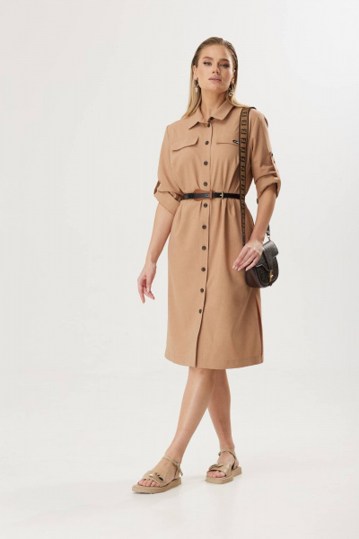 Платье-рубашка приталенное с поясом для делового образа Твой имидж 1791 кэмел - фото 4