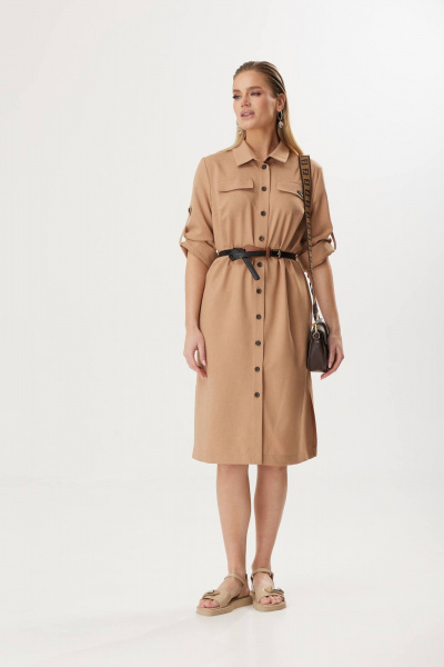 Платье-рубашка приталенное с поясом для делового образа Твой имидж 1791 кэмел - фото 2