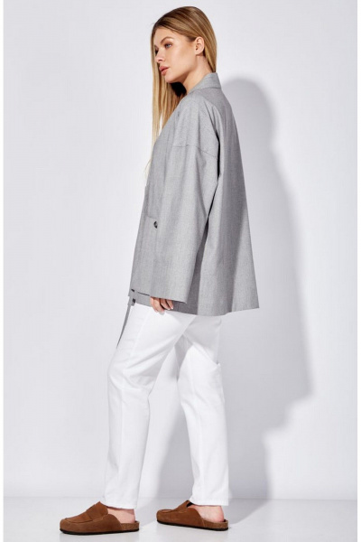 Длинный удлиненный жакет из меланжевой ткани с петлями и карманами Nova Line 10488 серый - фото 15