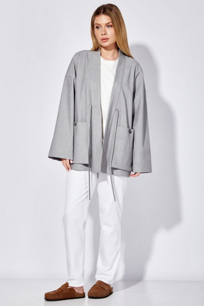 Длинный удлиненный жакет из меланжевой ткани с петлями и карманами Nova Line 10488 серый - фото 11