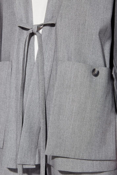 Длинный удлиненный жакет из меланжевой ткани с петлями и карманами Nova Line 10488 серый - фото 8