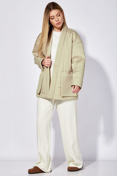 Куртка oversize из плащевки с вертикальной стежкой и карманами Nova Line 10489 бежевый - фото 2