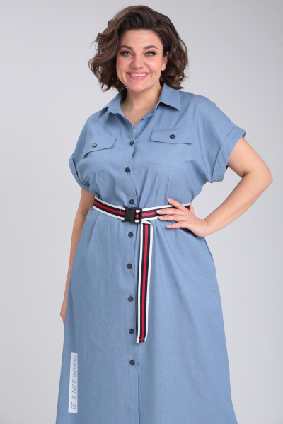 Платье-рубашка из хлопка с принтом и складками Michel chic 993/2 деним - фото 7