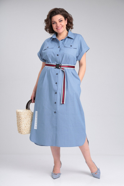 Платье-рубашка из хлопка с принтом и складками Michel chic 993/2 деним - фото 1