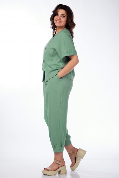 Брючный костюм из льня-вишера с укороченным жакетом и брюками Michel chic 1337/1 мохито - фото 3