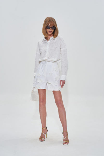 Свободные белые шорты с кружевными цветами и карманами Mixan 3053 - фото 2