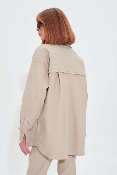 Бежевый джинсовый костюм из эластичного хлопка с бахромой Mixan 4045 - фото 9