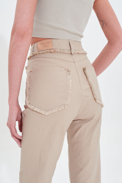 Бежевый джинсовый костюм из эластичного хлопка с бахромой Mixan 4045 - фото 8