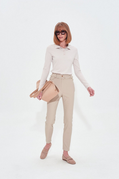 Бежевый джинсовый костюм из эластичного хлопка с бахромой Mixan 4045 - фото 2