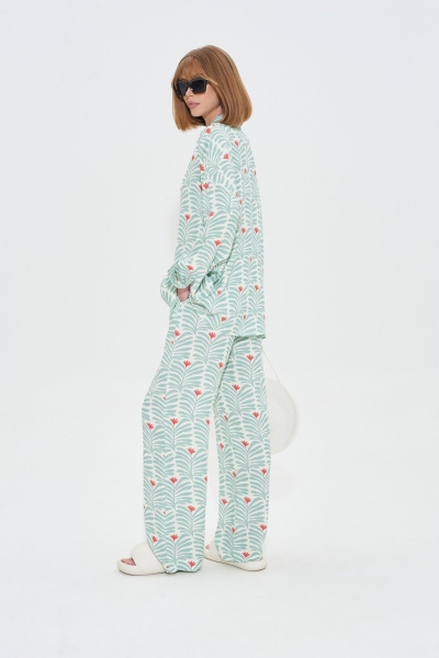 Свободный голубой костюм из вискозы с резинкой в брюках Mixan 4048 - фото 4