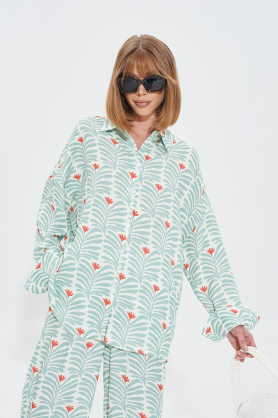 Свободный голубой костюм из вискозы с резинкой в брюках Mixan 4048 - фото 3