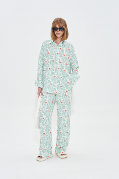 Свободный голубой костюм из вискозы с резинкой в брюках Mixan 4048 - фото 1