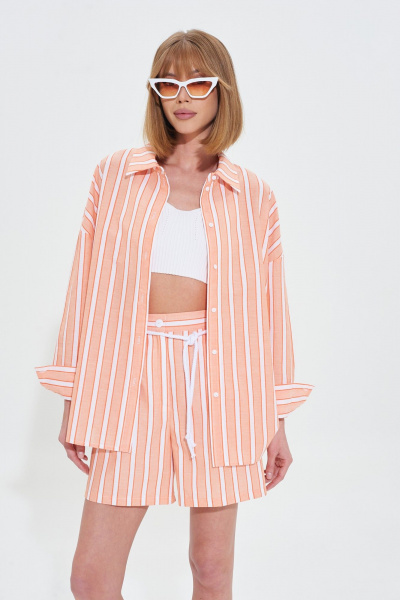 Костюм двойка из хлопкового текстиля: рубашка и шорты с ремнём Mixan 4050 - фото 3