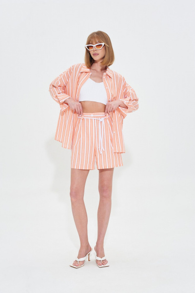 Костюм двойка из хлопкового текстиля: рубашка и шорты с ремнём Mixan 4050 - фото 2