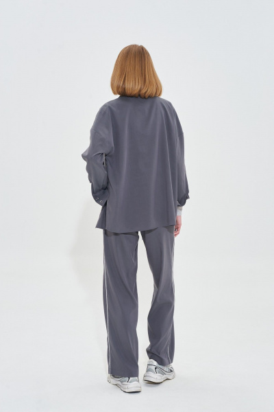 Летний серый костюм двойка из вискозы с карманами Mixan 4051 - фото 12