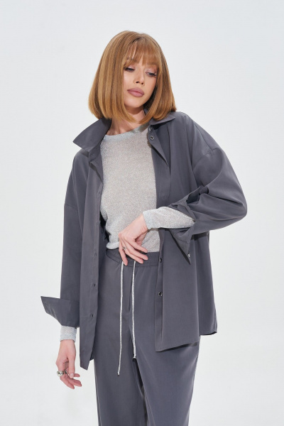 Летний серый костюм двойка из вискозы с карманами Mixan 4051 - фото 9
