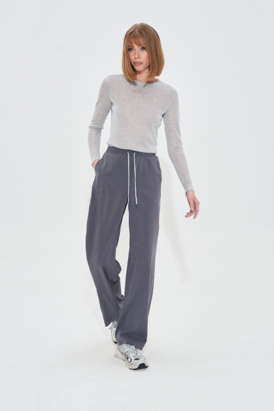 Летний серый костюм двойка из вискозы с карманами Mixan 4051 - фото 3