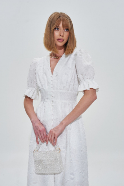 Платье-рубашка из текстиля с пуговицами и отрезом по талии Mixan 5055 - фото 6