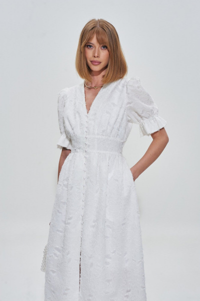 Платье-рубашка из текстиля с пуговицами и отрезом по талии Mixan 5055 - фото 4