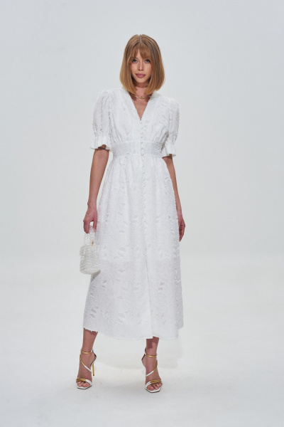 Платье-рубашка из текстиля с пуговицами и отрезом по талии Mixan 5055 - фото 3