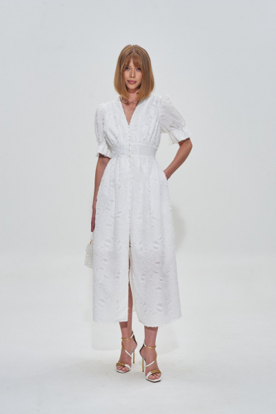 Платье-рубашка из текстиля с пуговицами и отрезом по талии Mixan 5055 - фото 1