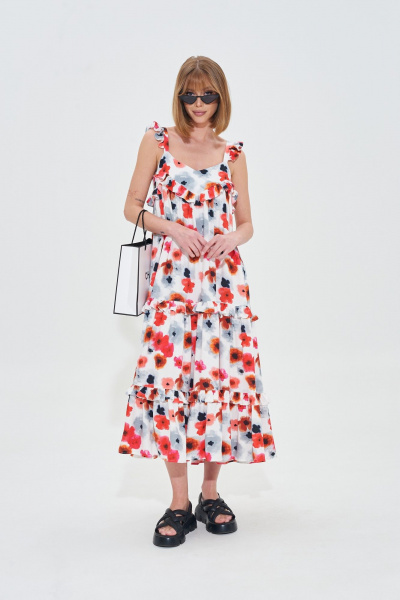 Платье с цветочным принтом из вискозы с асимметричным верхом Mixan 5058 - фото 1