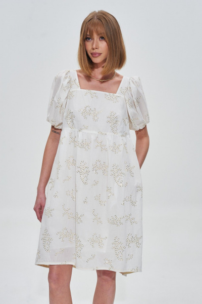 Платье из хлопка с вышивкой и пайетками, свободный силуэт Mixan 5071 - фото 3