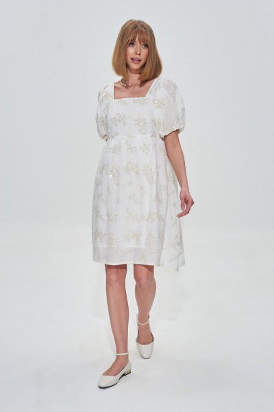 Платье из хлопка с вышивкой и пайетками, свободный силуэт Mixan 5071 - фото 2