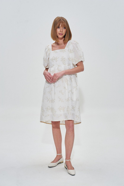 Платье из хлопка с вышивкой и пайетками, свободный силуэт Mixan 5071 - фото 1