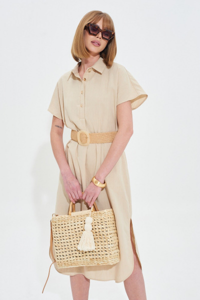 Платье из льняной ткани с поясом и Crush-эффектом Mixan 5072 - фото 4