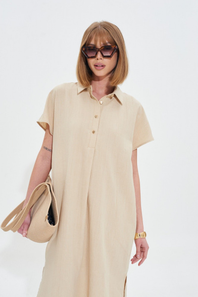 Платье из льняной ткани с поясом и Crush-эффектом Mixan 5072 - фото 8