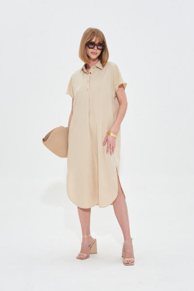 Платье из льняной ткани с поясом и Crush-эффектом Mixan 5072 - фото 6