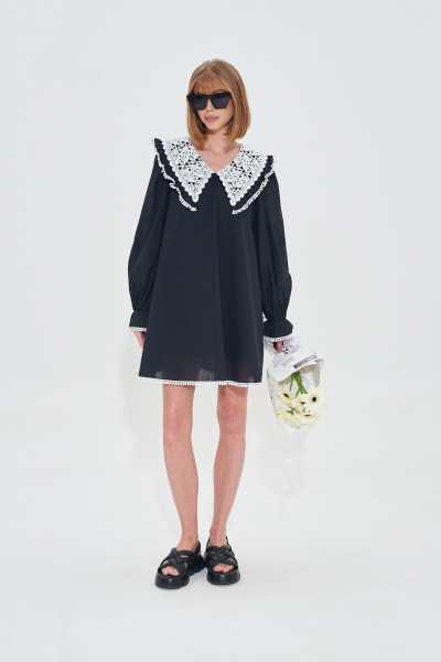 Платье с ажурным воротником и декоративной тесьмой Mixan 5078 - фото 1