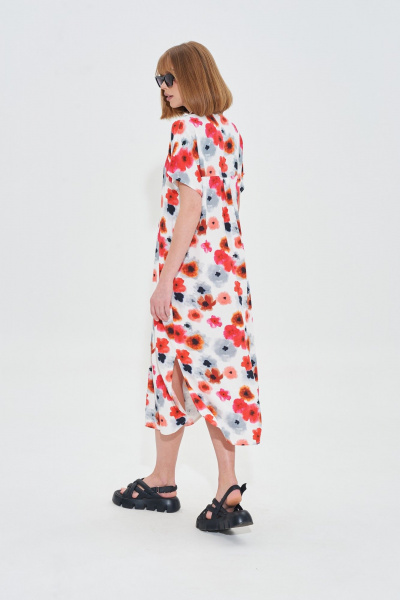 Платье свободного кроя с цветочным принтом и поясом Mixan 5079 - фото 7