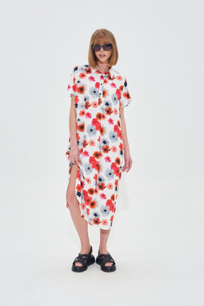 Платье свободного кроя с цветочным принтом и поясом Mixan 5079 - фото 5