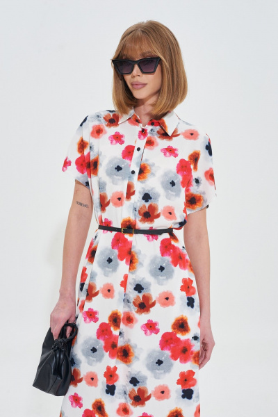 Платье свободного кроя с цветочным принтом и поясом Mixan 5079 - фото 3