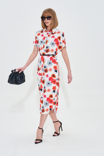 Платье свободного кроя с цветочным принтом и поясом Mixan 5079 - фото 2