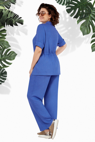 Синий костюм пиджак и брюки из леновой ткани БагираАнТа 939 василек - фото 3