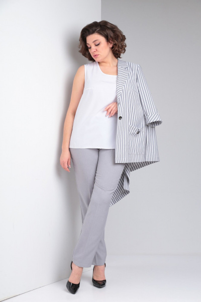 Трехпредметный офисный комплект блуза брюки жакет Tensi 371 серый - фото 6