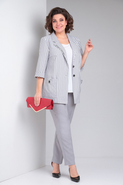 Трехпредметный офисный комплект блуза брюки жакет Tensi 371 серый - фото 2