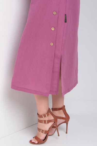 Льняное платье в стиле сафари с карманами и разрезом Celentano lite 5025.2 малиновый - фото 14