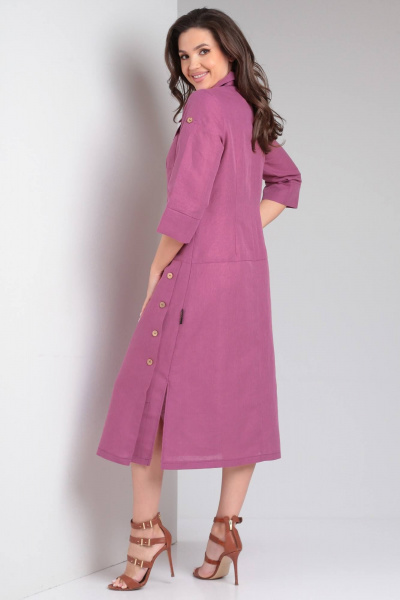 Льняное платье в стиле сафари с карманами и разрезом Celentano lite 5025.2 малиновый - фото 10