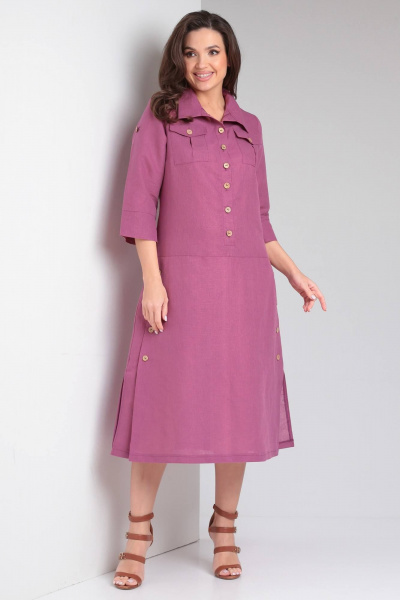 Льняное платье в стиле сафари с карманами и разрезом Celentano lite 5025.2 малиновый - фото 9