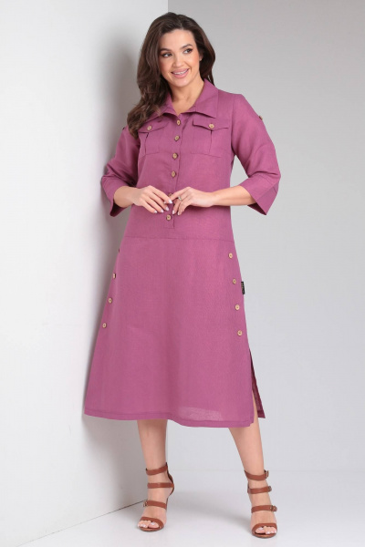 Льняное платье в стиле сафари с карманами и разрезом Celentano lite 5025.2 малиновый - фото 7
