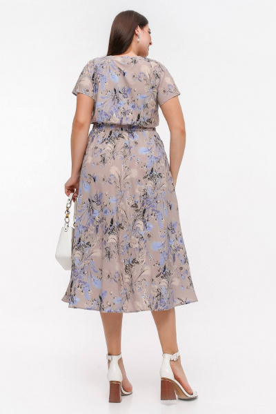 Платье с трапециевидной юбкой и сборкой из шифона и текстиля La rouge 5452 латте-(цветы) - фото 4