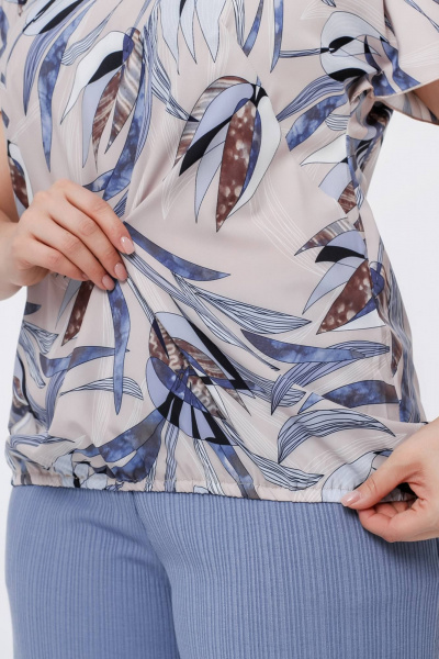 Блуза с рукавом крылышко и нагрудными вытачками La rouge 6263 лиловый-(цветы) - фото 6