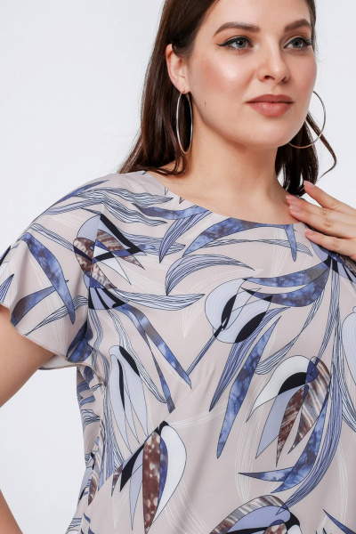 Блуза с рукавом крылышко и нагрудными вытачками La rouge 6263 лиловый-(цветы) - фото 5