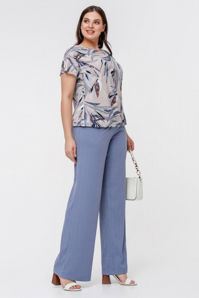 Блуза с рукавом крылышко и нагрудными вытачками La rouge 6263 лиловый-(цветы) - фото 3